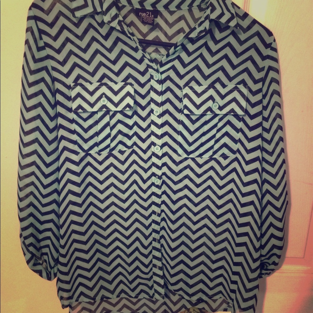 Chevron button down top
